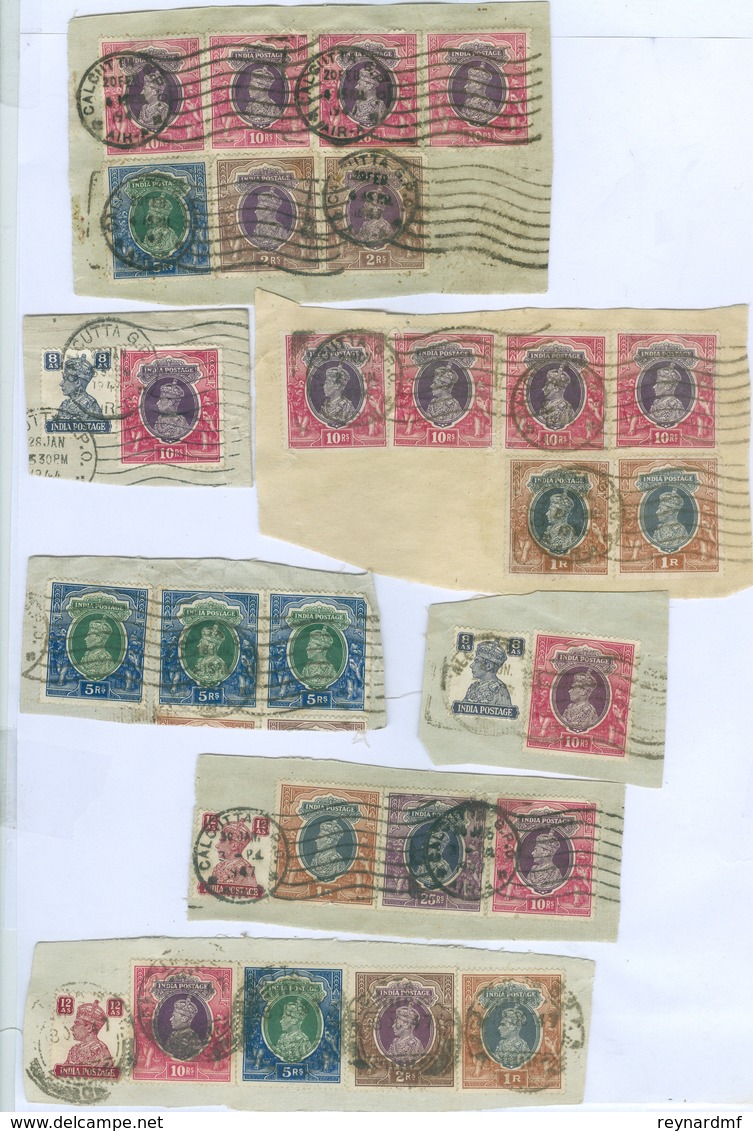 India stamps and postal history Queen Victoria - King George VI. Many high values on piece, interesting lot.