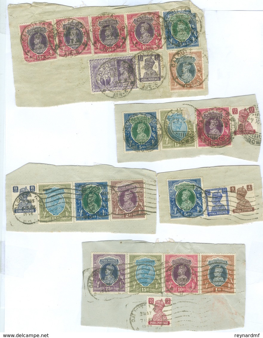 India stamps and postal history Queen Victoria - King George VI. Many high values on piece, interesting lot.