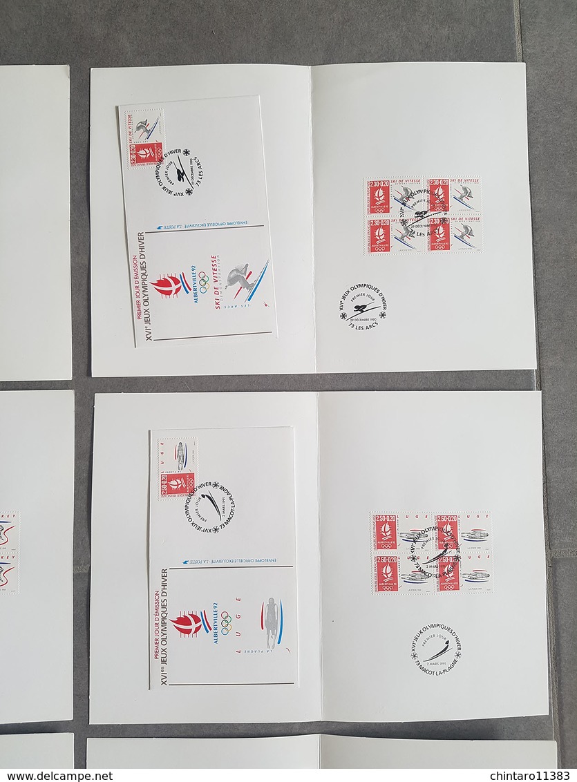 Lot 11 Documents Premier Jour D’émission "Albertville 92 - XVIe Jeux Olympiques D'Hiver" - Documents Of Postal Services