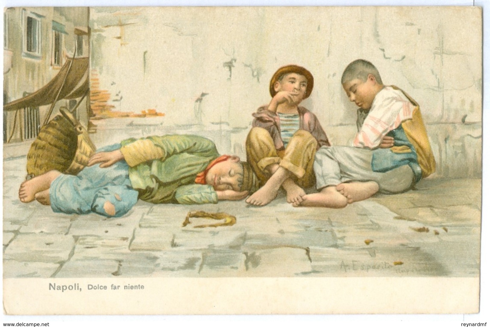 C.1900 Italy, Napoli, Dolce Far Niente. Primted Art Pc, Unused. Artist A. Esposito - Napoli