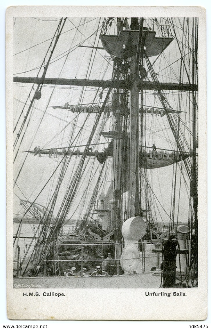 ROYAL NAVY : H.M.S. CALLIOPE - SAILING CORVETTE - UNFURLING SAILS - Sailing Vessels