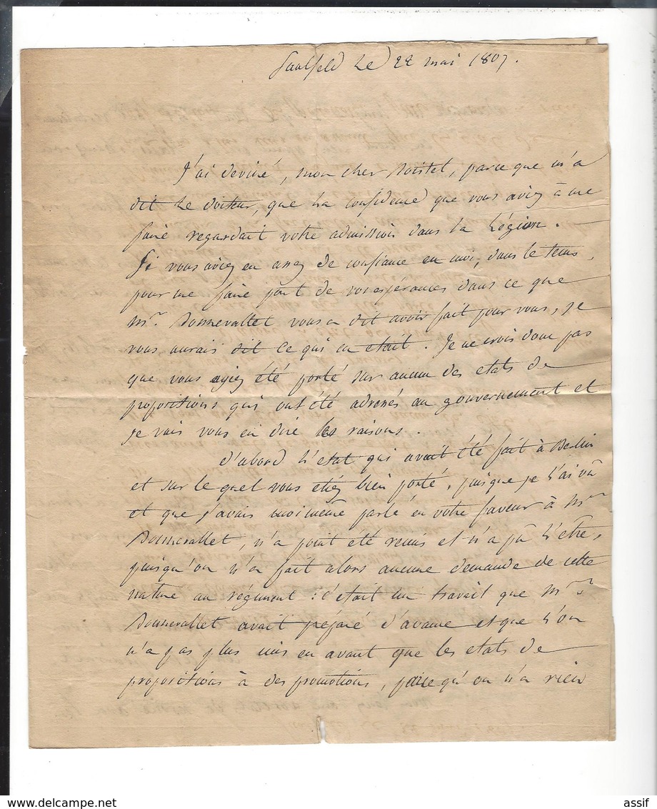 LETTRE Corr. Seule, Saalfeld 22 Mai 1807 Conseils D'un Militaire à Un Officier Pour L'admission à La Légion - Iéna - Documents Historiques