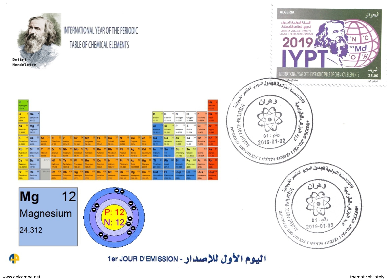 DZ Argelia 1836 - 2019 Año Internacional De La Tabla Periódica De Elementos Químicos. Dmitry Mendeleev Química Magnesio - Chemistry