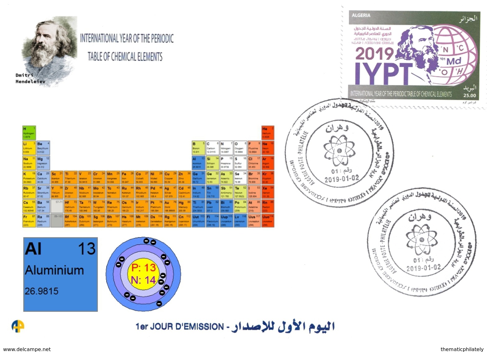 DZ Algerien 1836 2019 Internationales Jahr Periodensystems Chemischen Elemente Dmitry Mendeleev Chemie Aluminum - Chemistry