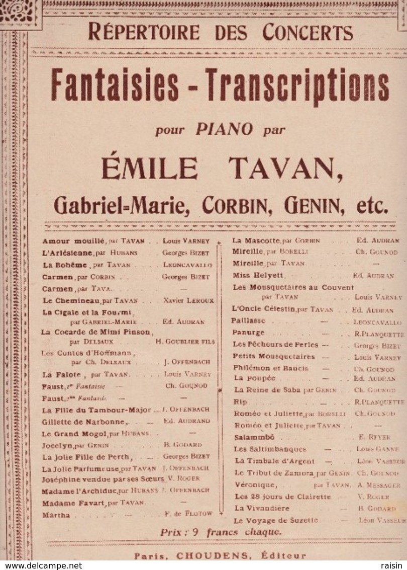 FAUST opéra cinq actes Charles Gounod 1ère Fantaisie piano par Emile Tavan Ed. Choudens TBE