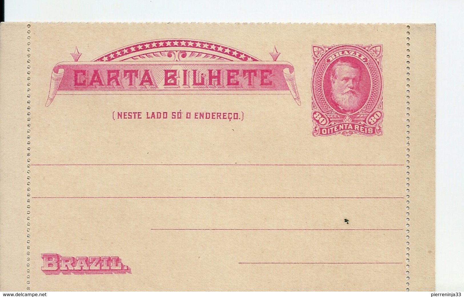 Lettre Entier Postal Brésil , 80 Reis - Entiers Postaux