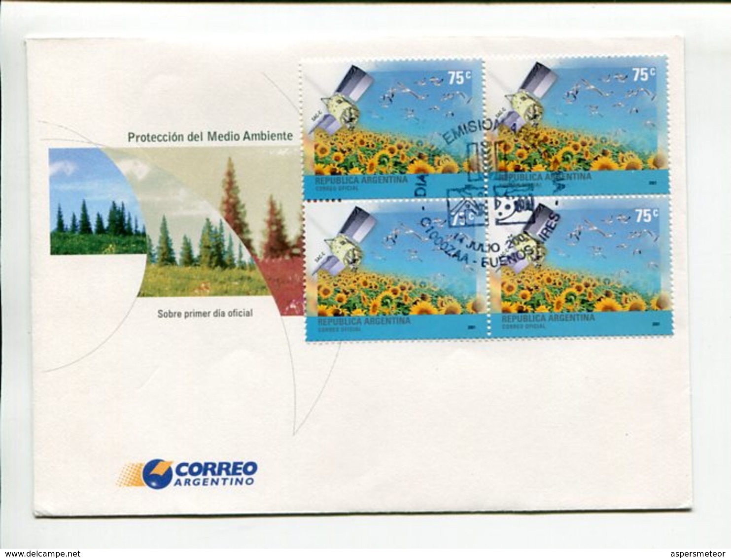 PROTECCION DEL MEDIO AMBIENTE. ARGENTINA 2001, SOBRE PRIMER DIA ENVELOPE FDC - LILHU - Environment & Climate Protection