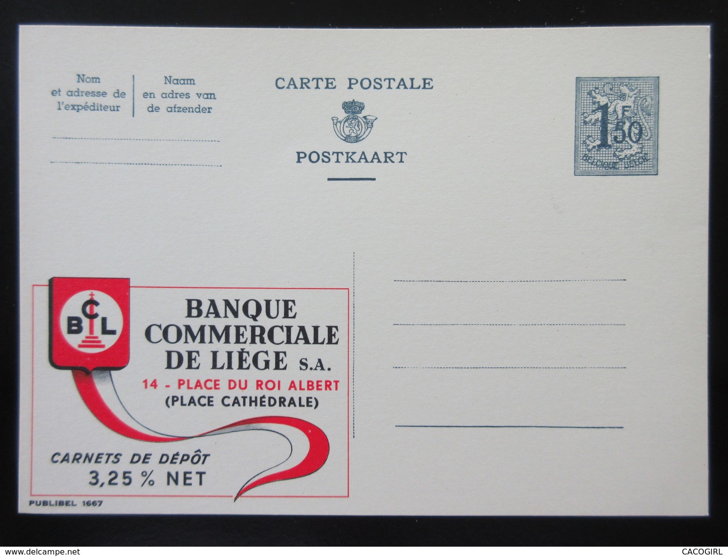 ENTIER CP PUBLIBEL 1667. BCL. BANQUE COMMERCIALE DE LIEGE .  .  NEUF - Publibels