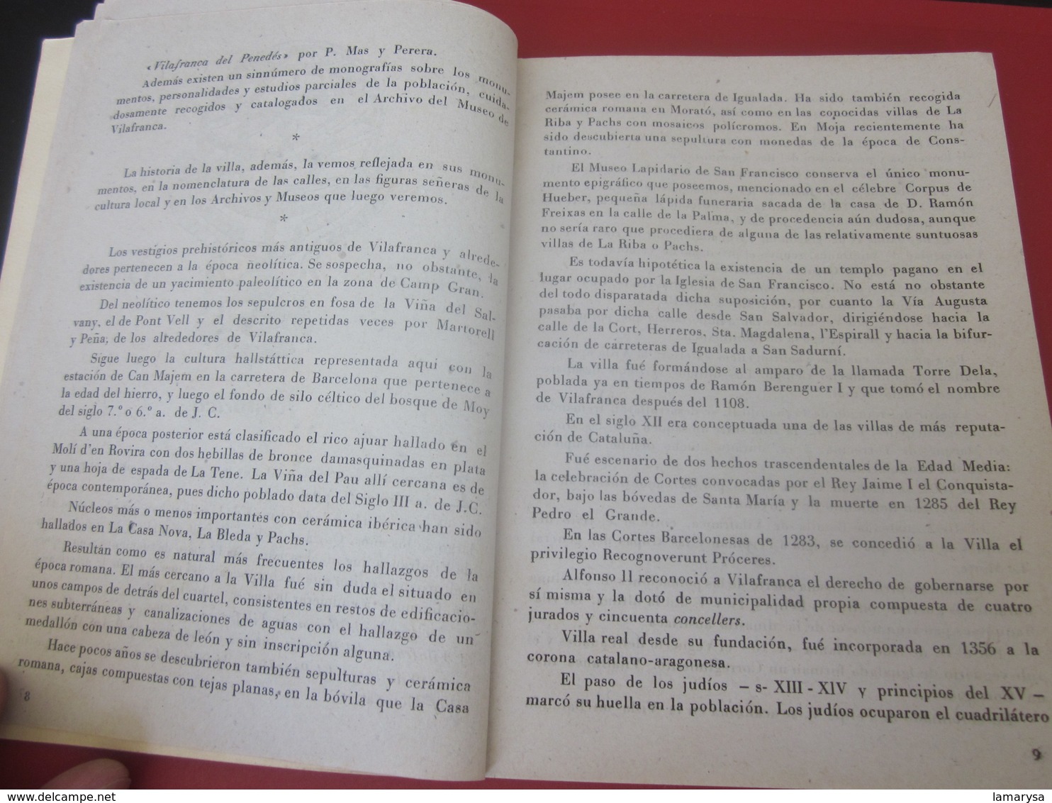 GUÍA TURÍSTICA DE VILAFRANCA DE 1949 LOS PANADES EN LA EDICIÓN DE GRÁFICOS DE ARTES DE LA MANO-PUBLICACIÓN DE PUBLICITÉ-