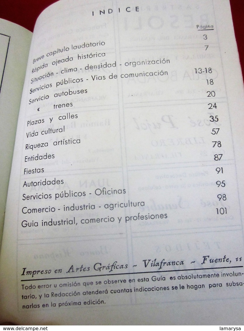 GUÍA TURÍSTICA DE VILAFRANCA DE 1949 LOS PANADES EN LA EDICIÓN DE GRÁFICOS DE ARTES DE LA MANO-PUBLICACIÓN DE PUBLICITÉ-