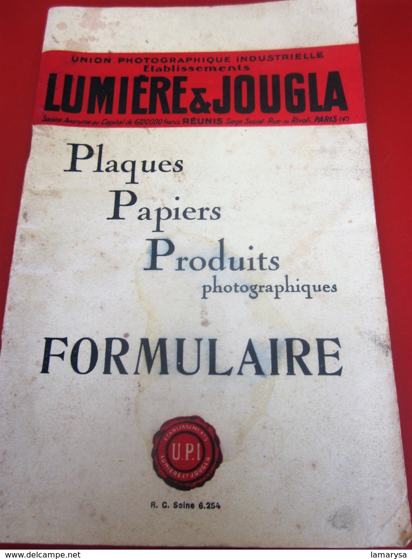 1948 UNION PRODUITS PHOTOGRAPHIQUES INDUSTRIELS LUMIÈRE & JOUGLA FORMULAIRES-AUTOCHROMES-PLAQUES-PAPIERS- - Matériel & Accessoires