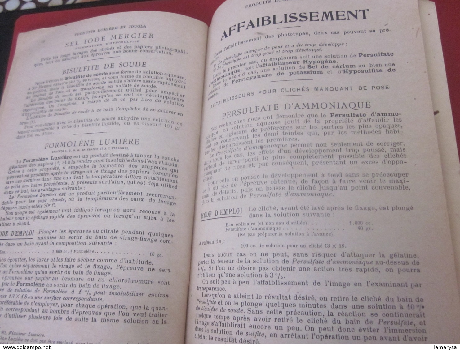 1948 UNION PRODUITS PHOTOGRAPHIQUES INDUSTRIELS LUMIÈRE & JOUGLA FORMULAIRES-AUTOCHROMES-PLAQUES-PAPIERS-