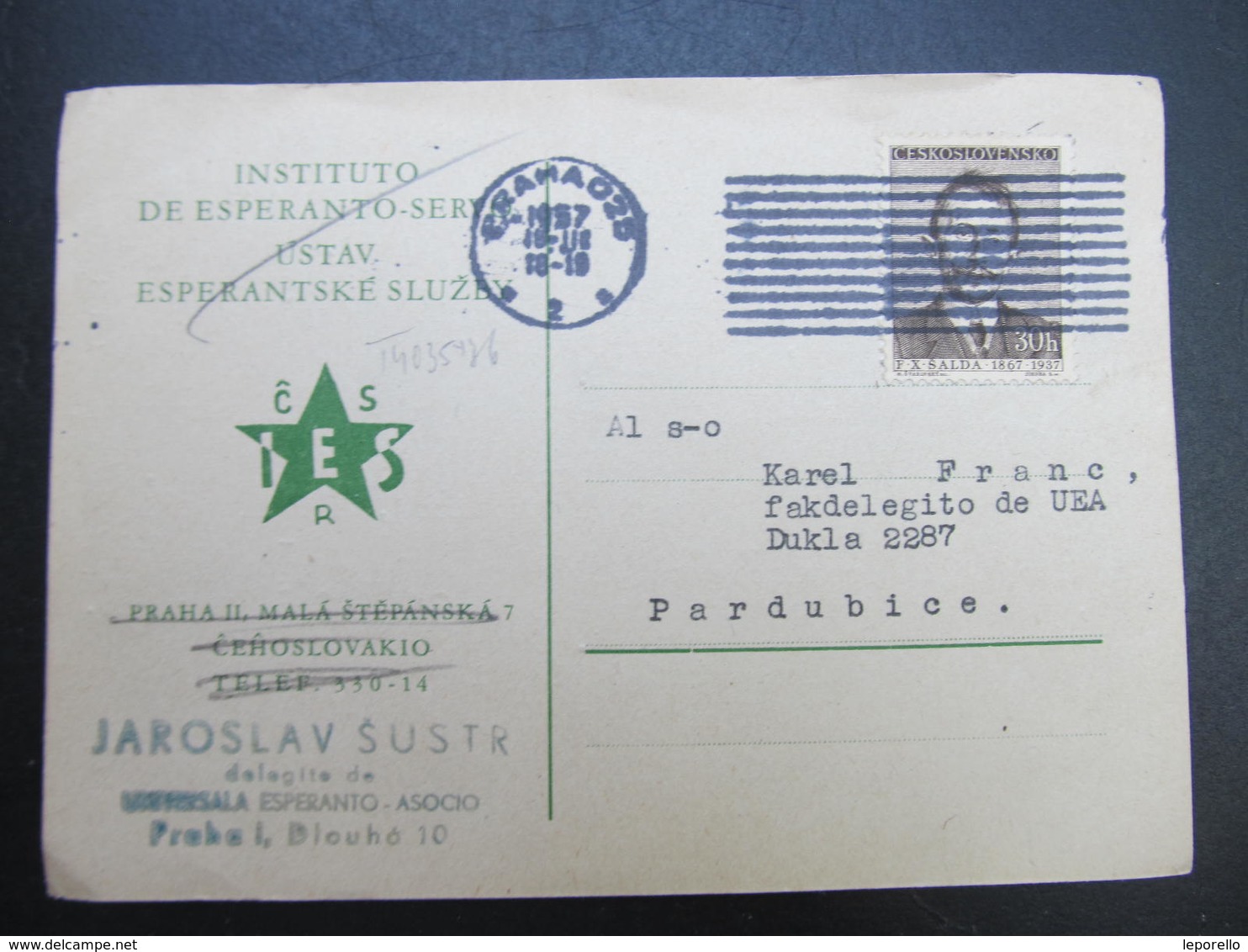 KARTE Praha - Pardubice Esperanto 1957  // D*39085 - Briefe U. Dokumente