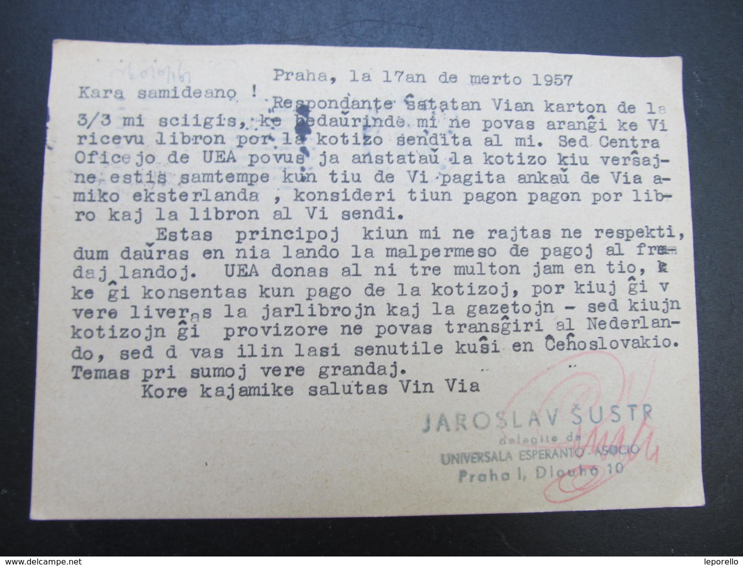 KARTE Praha - Pardubice Esperanto 1957  // D*39085 - Briefe U. Dokumente