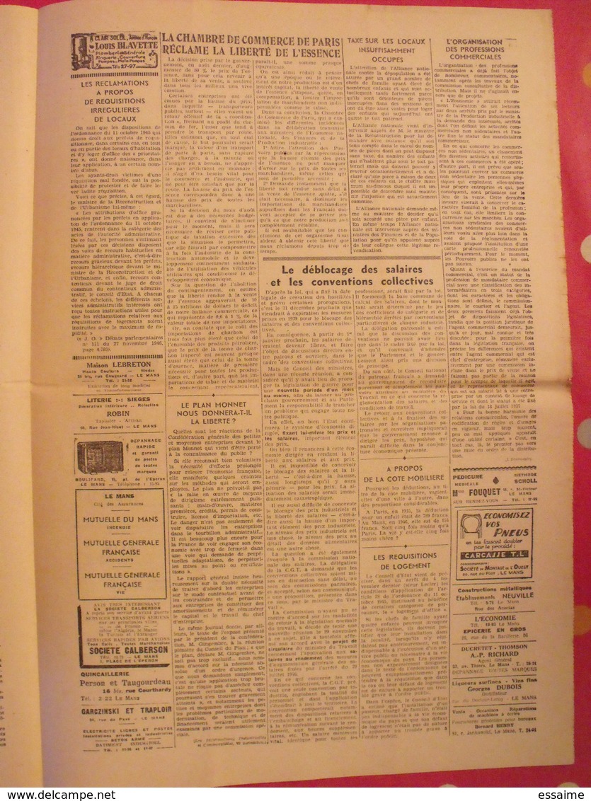 Bi-mensuel L'Information Economique Du Maine. Le Mans Sarthe Chambre De Commerce. N° 45 Du 15/12/1946 - Autres & Non Classés