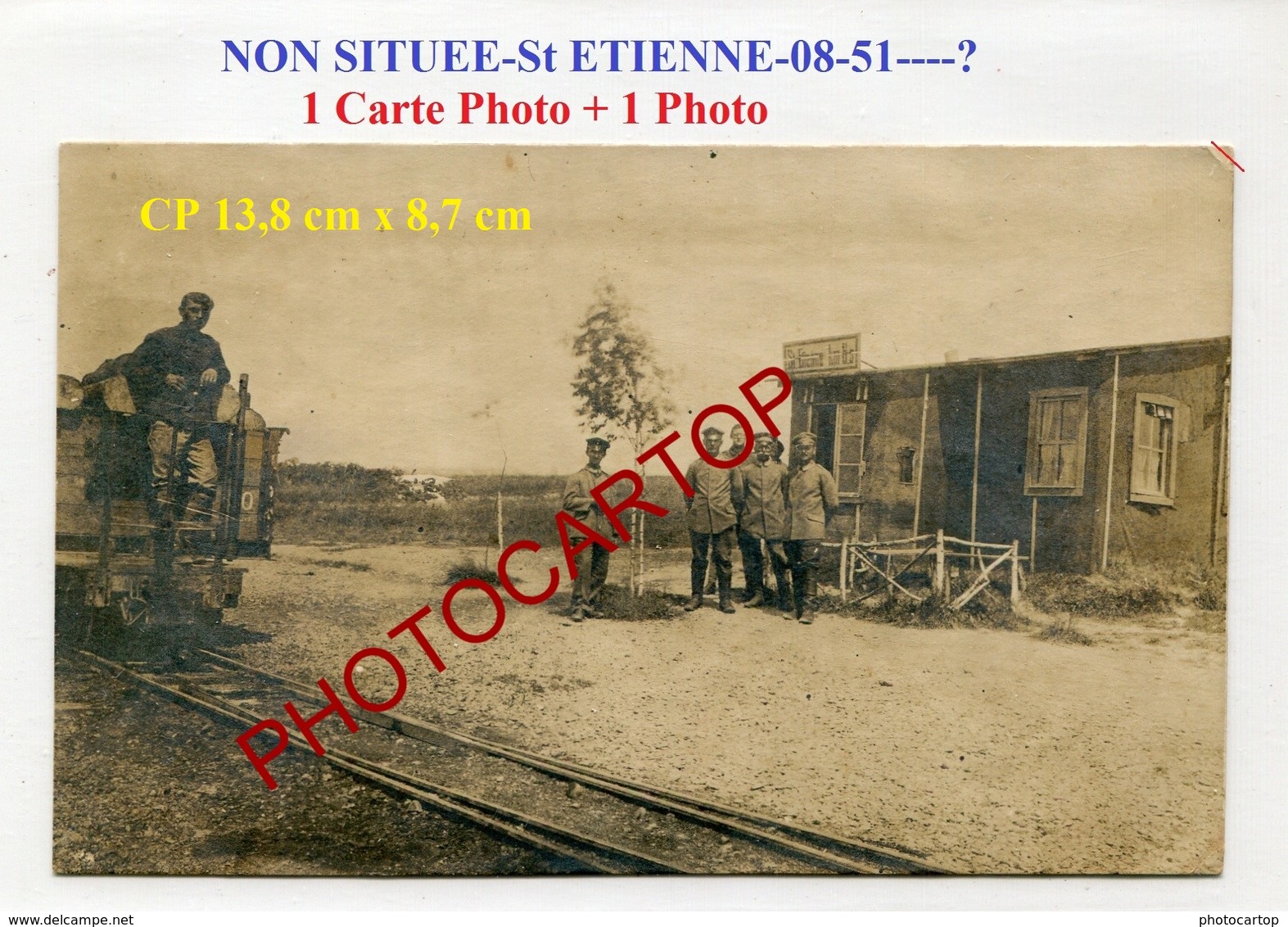 St ETIENNE-Non Situee-FELDBAHN-1 CP PHOTO + PHOTO Allemandes-GUERRE 14-18-1WK-France-08-Feldpost- - Autres & Non Classés