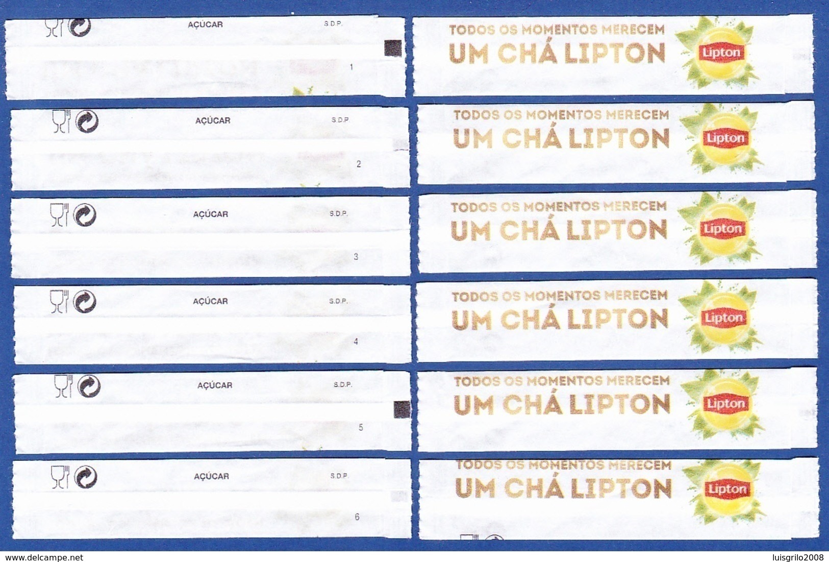 Lipton 2019, Portugal - Um Chá Lipton / Série Complète 6 Sachet Vides - Numéroté 1/6 - Sucres