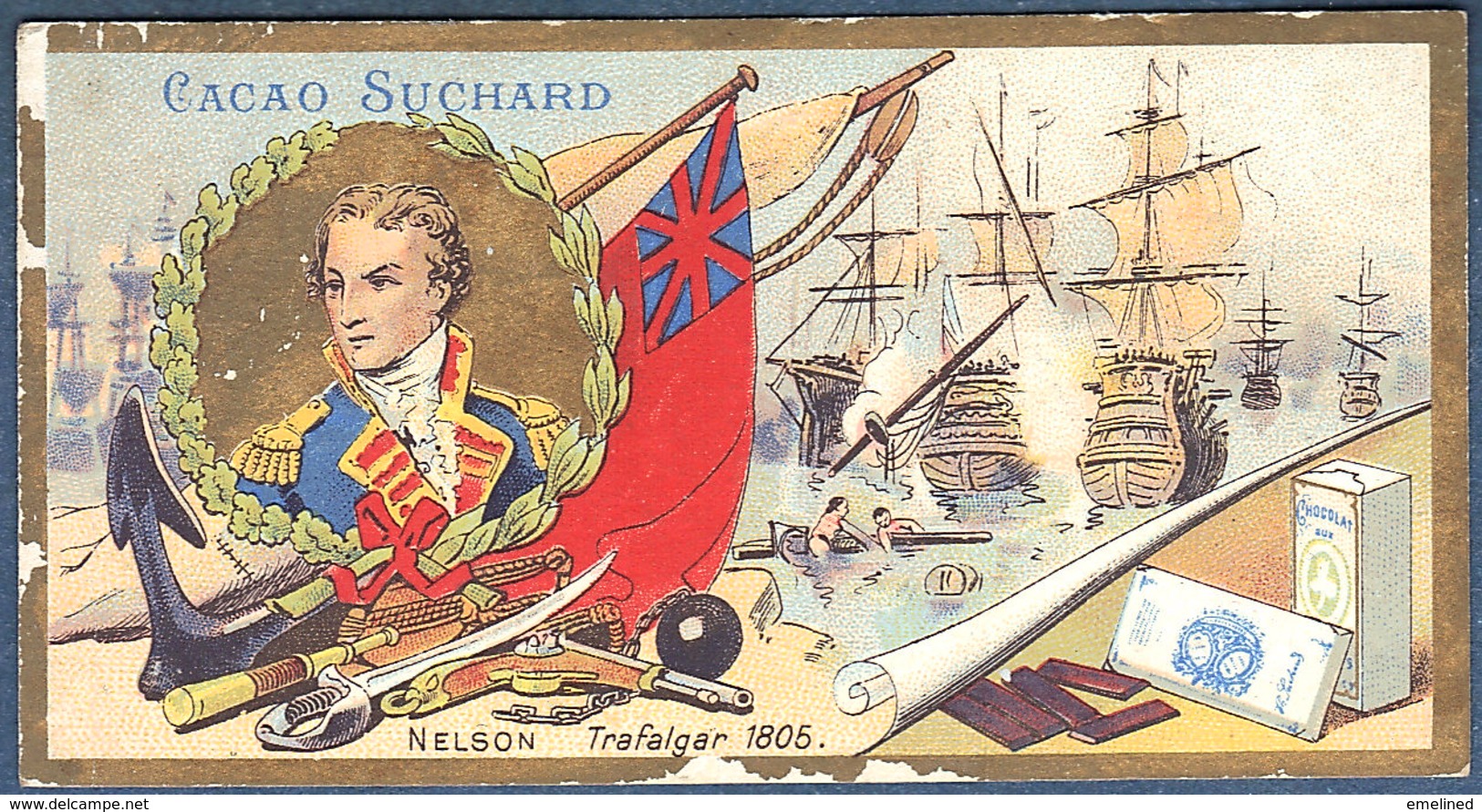 Chromo Chocolat Suchard Neuchatel Suisse Horatio Nelson Drapeau Grande Bretagne Bataille Trafalgar 1805 - Suchard