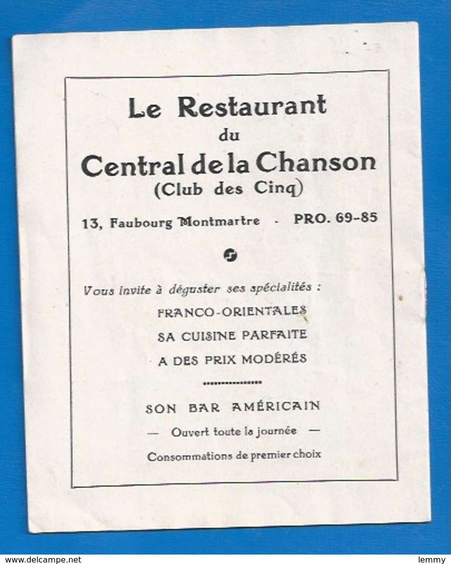PROGRAMME 1950 - CENTRAL DE LA CHANSON - SOUTIEN DE MAURICE CHEVALIER - CHAMPI - PUBLICITÉ  RESTAURANT "CLUB DES CINQ" - Programs
