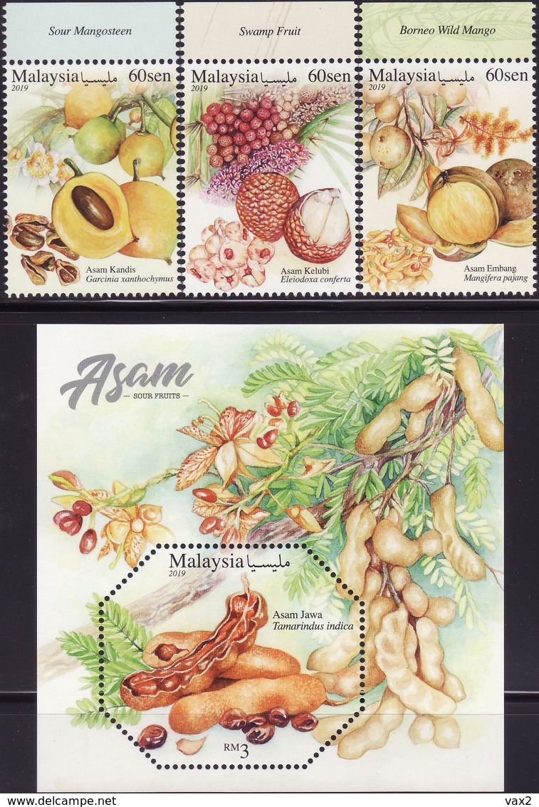 Malaysia 2019-6 Sour Fruits Set+M/S MNH With Margin Flora Flower Food Fruit Unusual (shape) - Malaysia (1964-...)