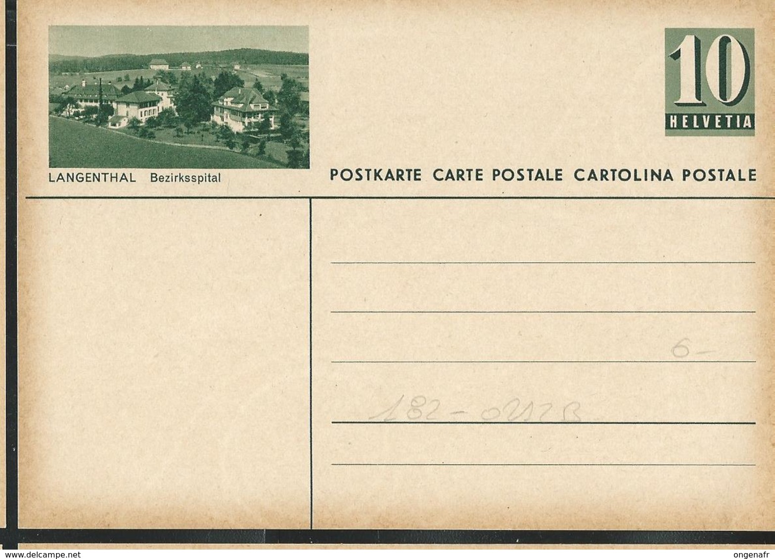 Carte Illustré Neuve N°  182  - 0212 B  LANGENTHAL  Bezirksspital (Zumstein 2009) - Stamped Stationery