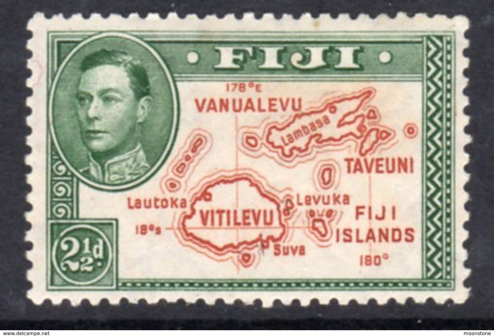 Fiji GVI 1938-55 2½d Brown & Green Definitive, Perf. 12, Hinged Mint, SG 256c, Fox Mark (BP2) - Fiji (...-1970)