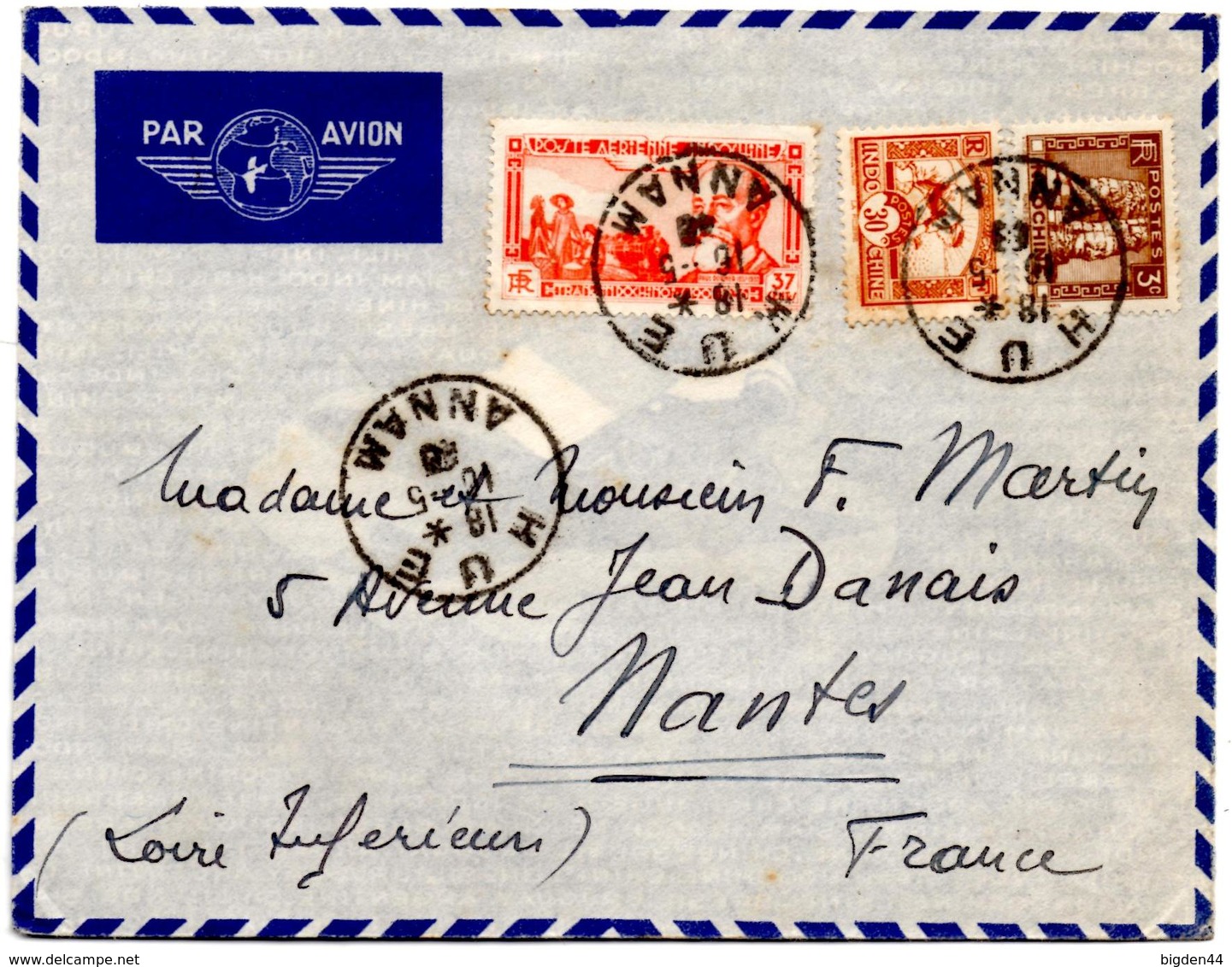 Lettre Par Avion De Hue Annam (16.05.1940) Pour Dijon - Lettres & Documents