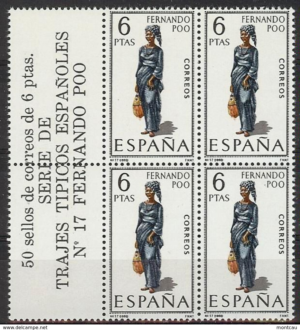 España 1968, Traje Fernando Poo Bk4 + Etiq Ed=1843 (**) - Nuevos