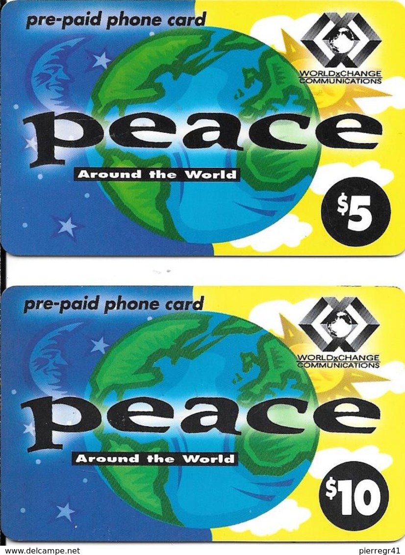 2-CARTES-PREPAYEES-USA-5$ &10$-WORLDXCHANGE-PEACE-Exp31/12/2000-Plastic Epais-TBE - Autres & Non Classés