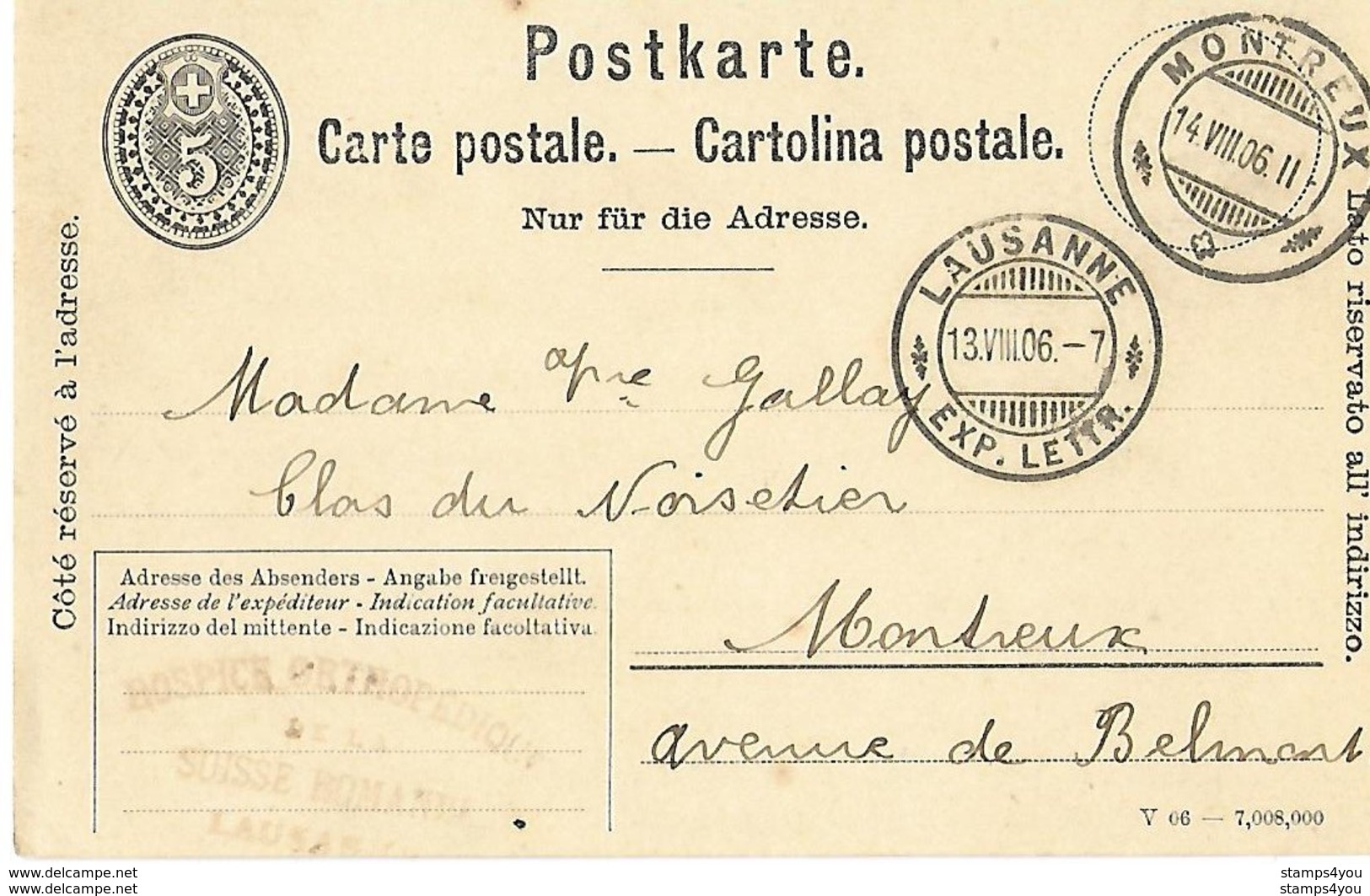 161 - 35 - Entier Postal Avec Superbes Cachets à Date Montreux Et Lausanne 1906 - Stamped Stationery