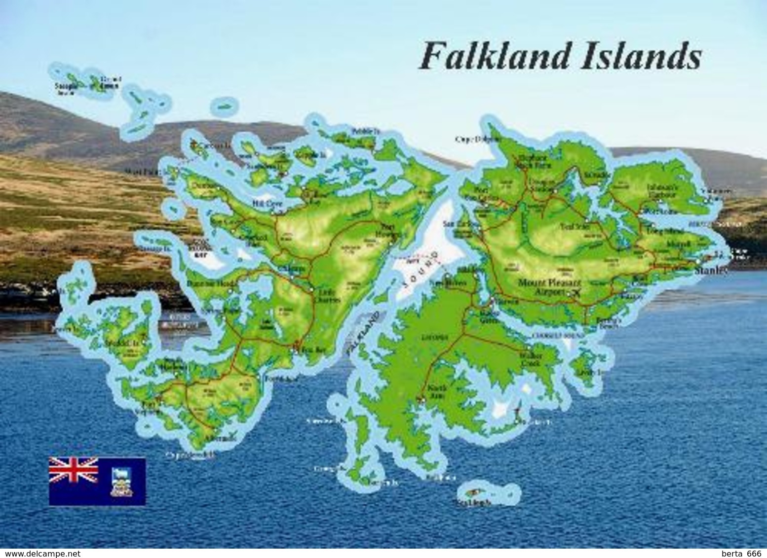 Falklands Islands Map Malvinas New Postcard Falklandinseln Landkarte Malwinen AK - Falkland