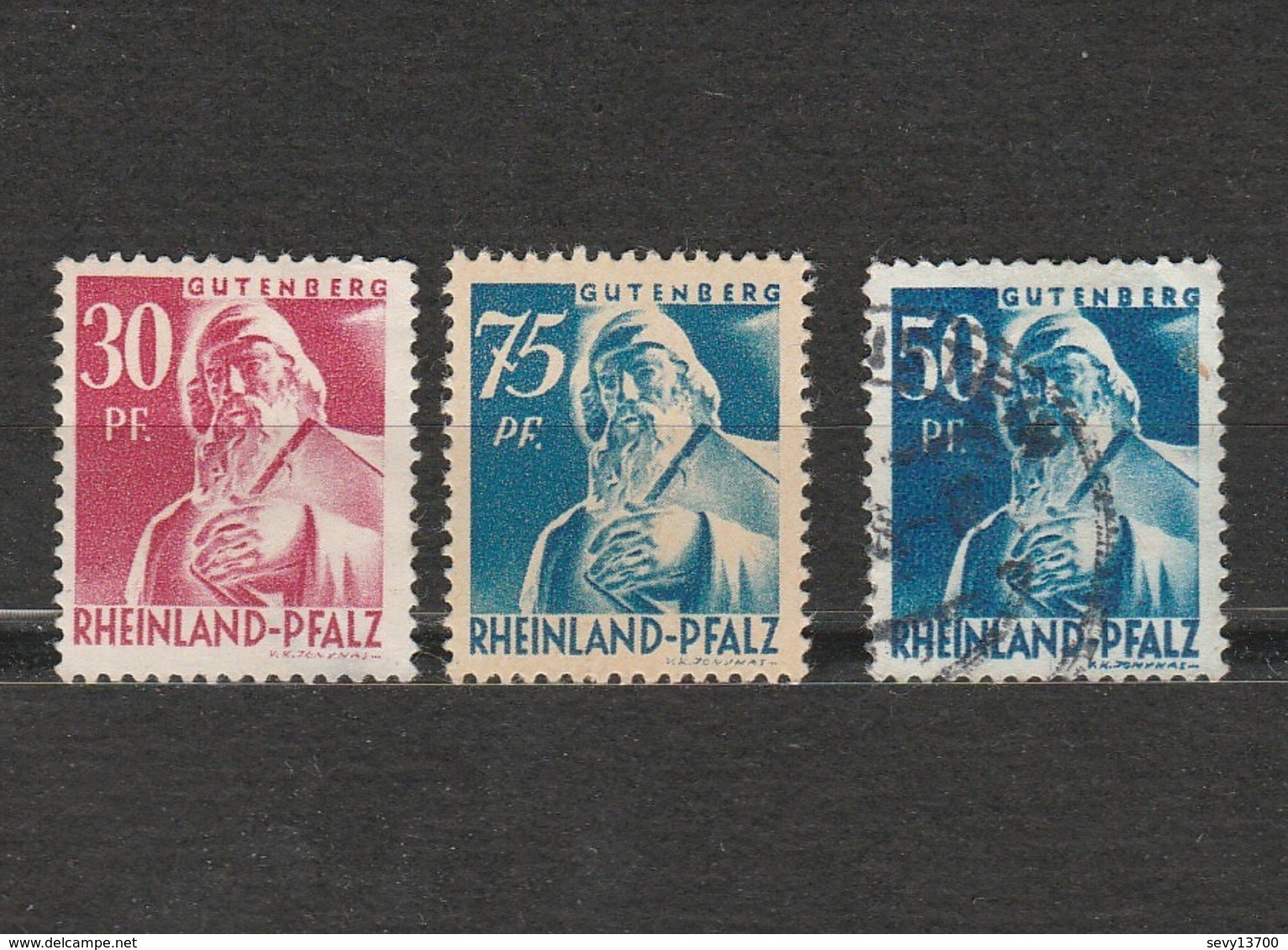 Lot 3 Timbres Rheinland-Pfalz - Rhénanie Palatinat - Gutenberg - 2 Neufs - Année 1947 Mi DE-FRP 13 Et Année 1948 9 Et 26 - Other & Unclassified