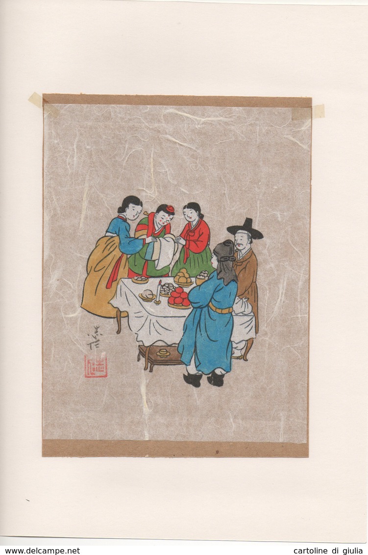 DISEGNO FATTO A MANO DI COMMENSALI COREANI SU CARTA CON FIRMA DELL'AUTORE #1 - Oriental Art
