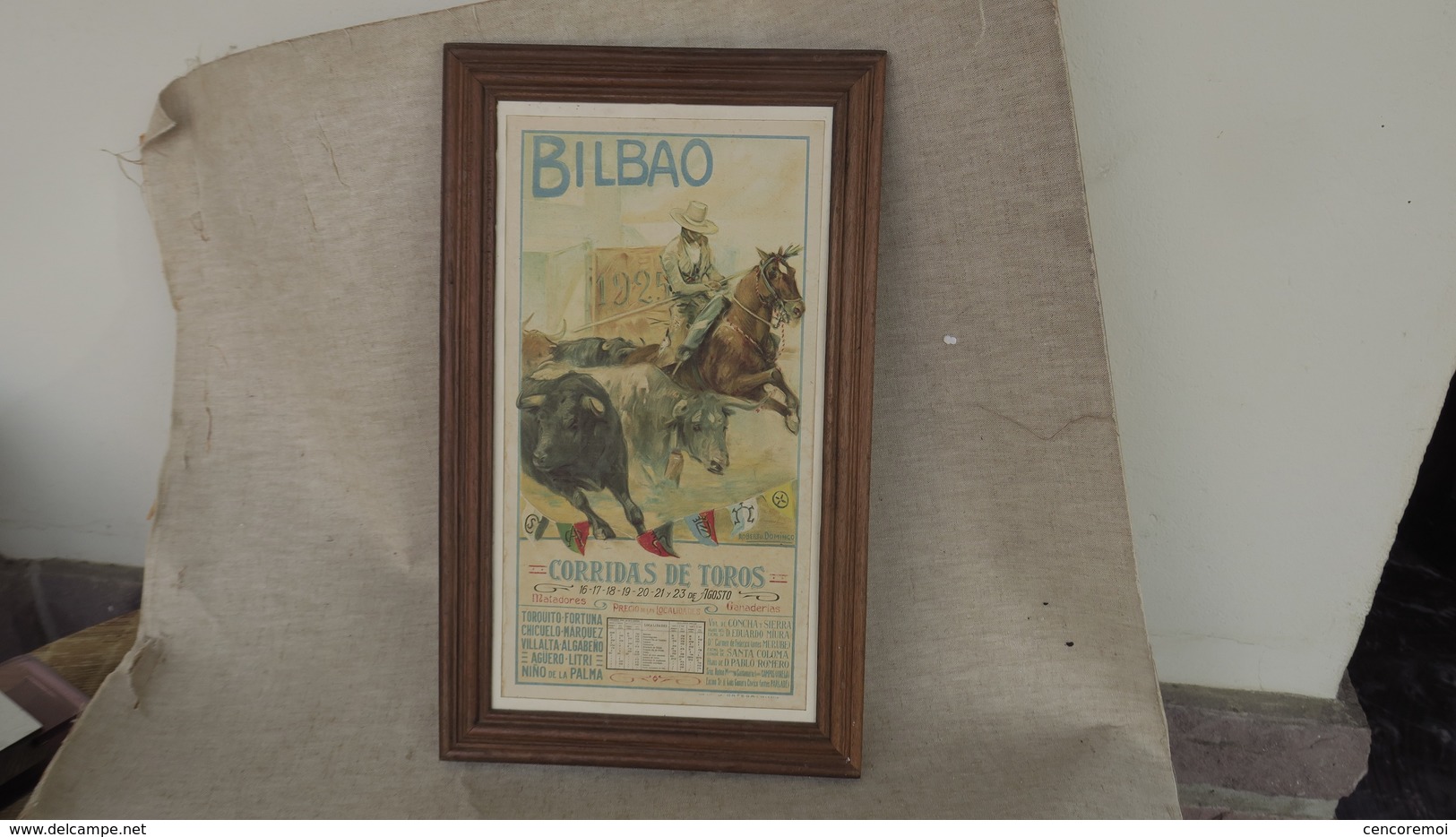 Superbe Affichette Ancienne Corrida De Toros, Bilbao En 1925, Encadrée Dos Lisible,illustrée Par Roberto Domingo - Altri & Non Classificati