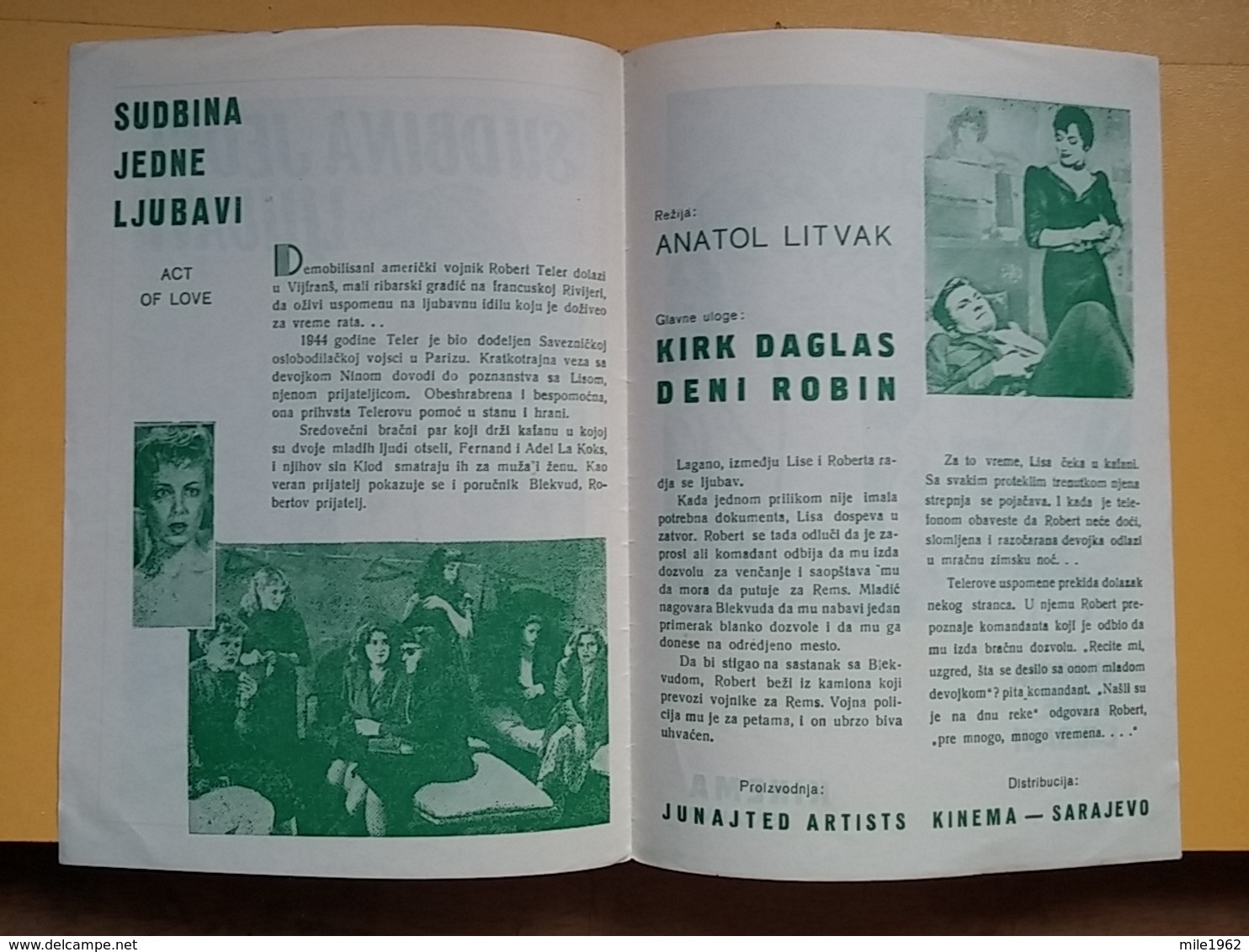 PROG 20 - ACT OF LOVE - Yugoslavia Movie Program-Publicité,- KIRK DOUGLAS - Magazines