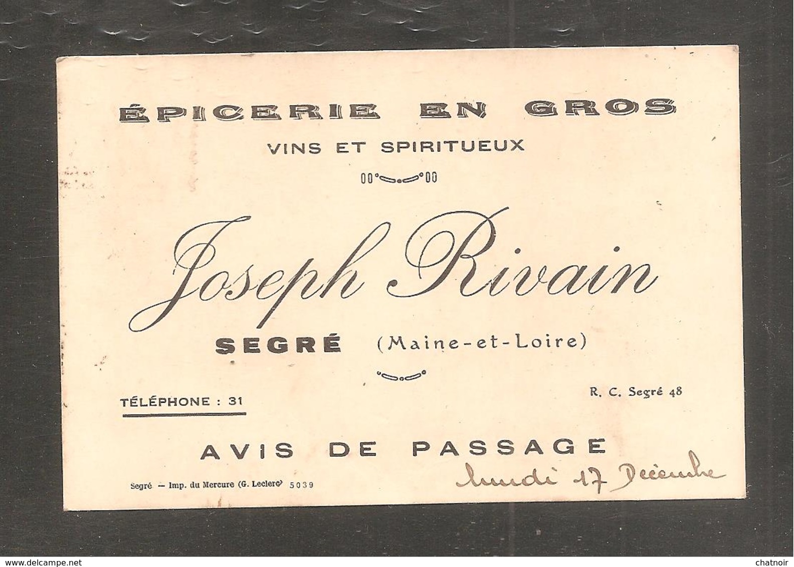 80 C DULAC  Sur Carte " Epicerie Avis De Passage" De  SEGRE  Maine Et Loire - 1944-45 Marianna Di Dulac