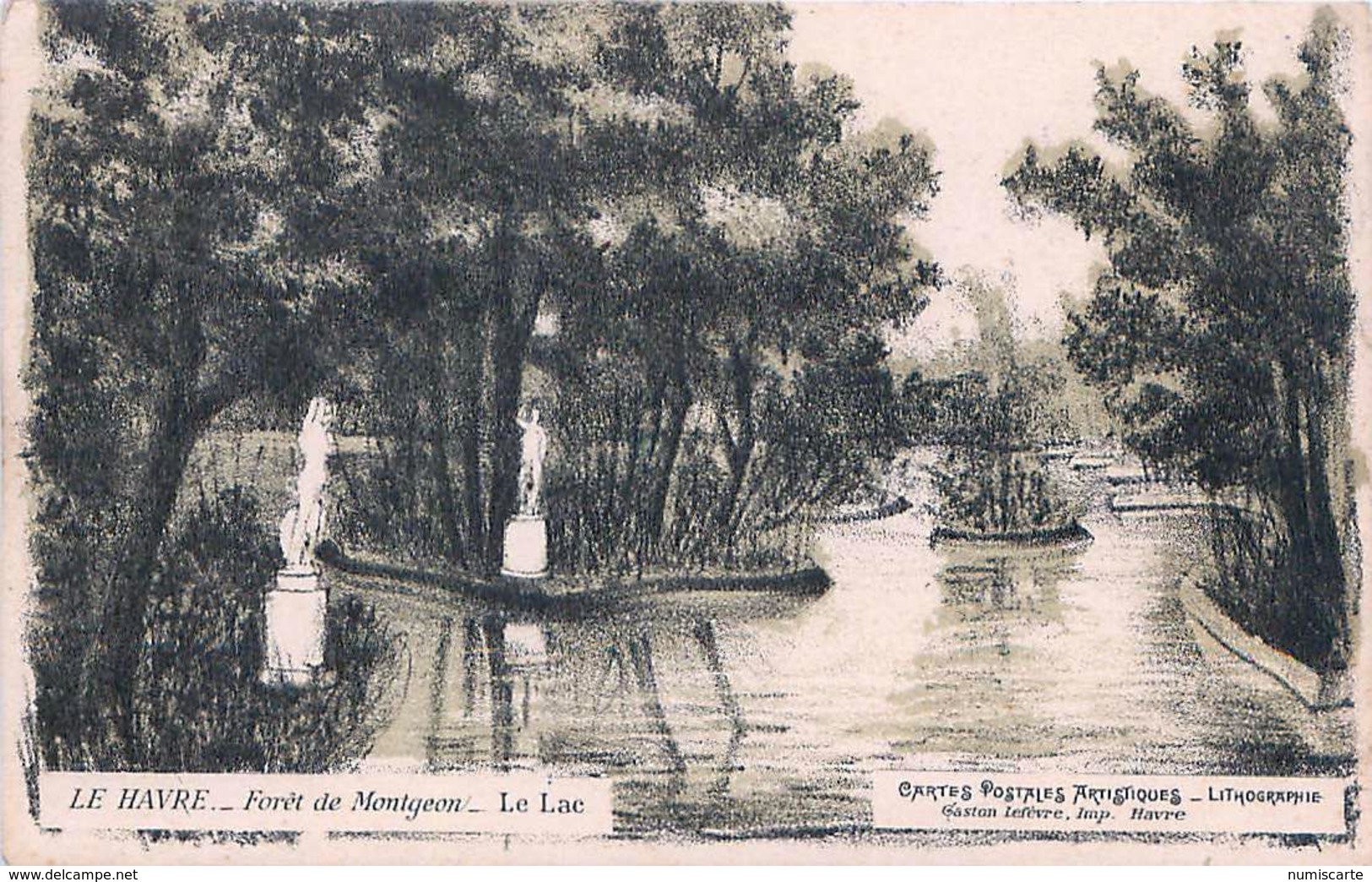 Cpa LE HAVRE 76 Forêt De Montgeon - Le Lac - Cachet Médrinal - Lithographie Gaston Lefèvre - Forêt De Montgeon