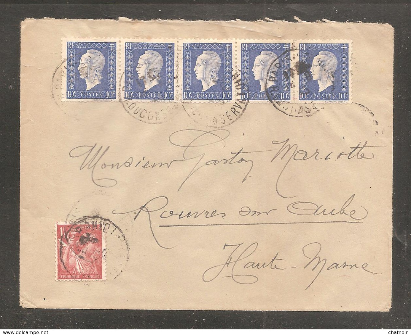 10c DULAC  X 5   +  1,50 Iris   Oblit   PARIS - 1944-45 Marianne (Dulac)