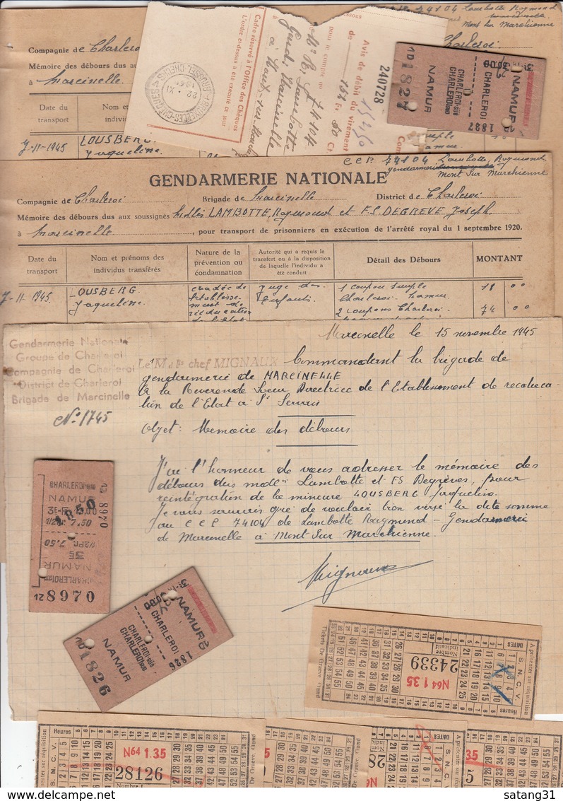 GENDARMERIE NATIONALE,GROUPE DE CHARLEROI,BELGIQUE.MEMOIRE DE DEBOURS,1945. - Historical Documents
