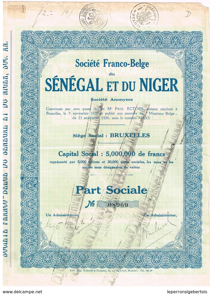 Titre Ancien - Société Franco-Belge Du Sénégal Et Du Niger - Société Anonyme -Titre De 1926 - Afrique