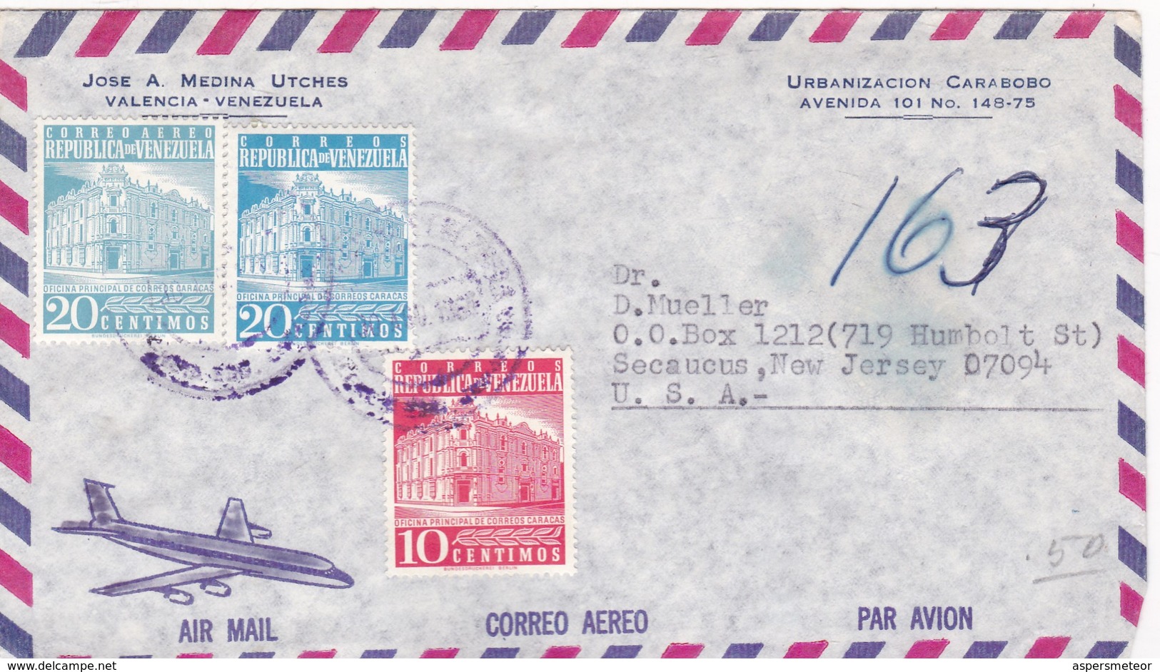 1968 COVER CIRCULEE AIRMAIL VENEZUELA TO USA - BLEUP - Venezuela