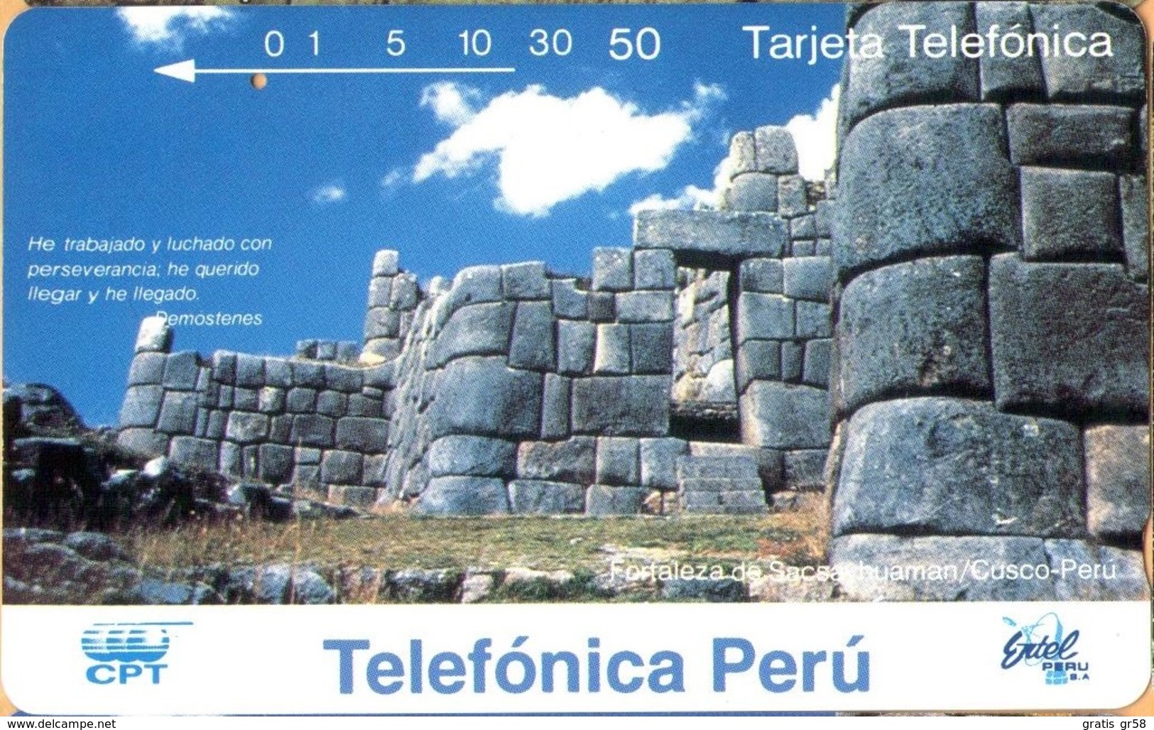 Peru - PE-M14, Entel, Serie Diciembre/94, Tamura, Fortaleza De Sacsayhuaman, Cuzco, 50U, 10.000ex, 12/94, Used - Pérou