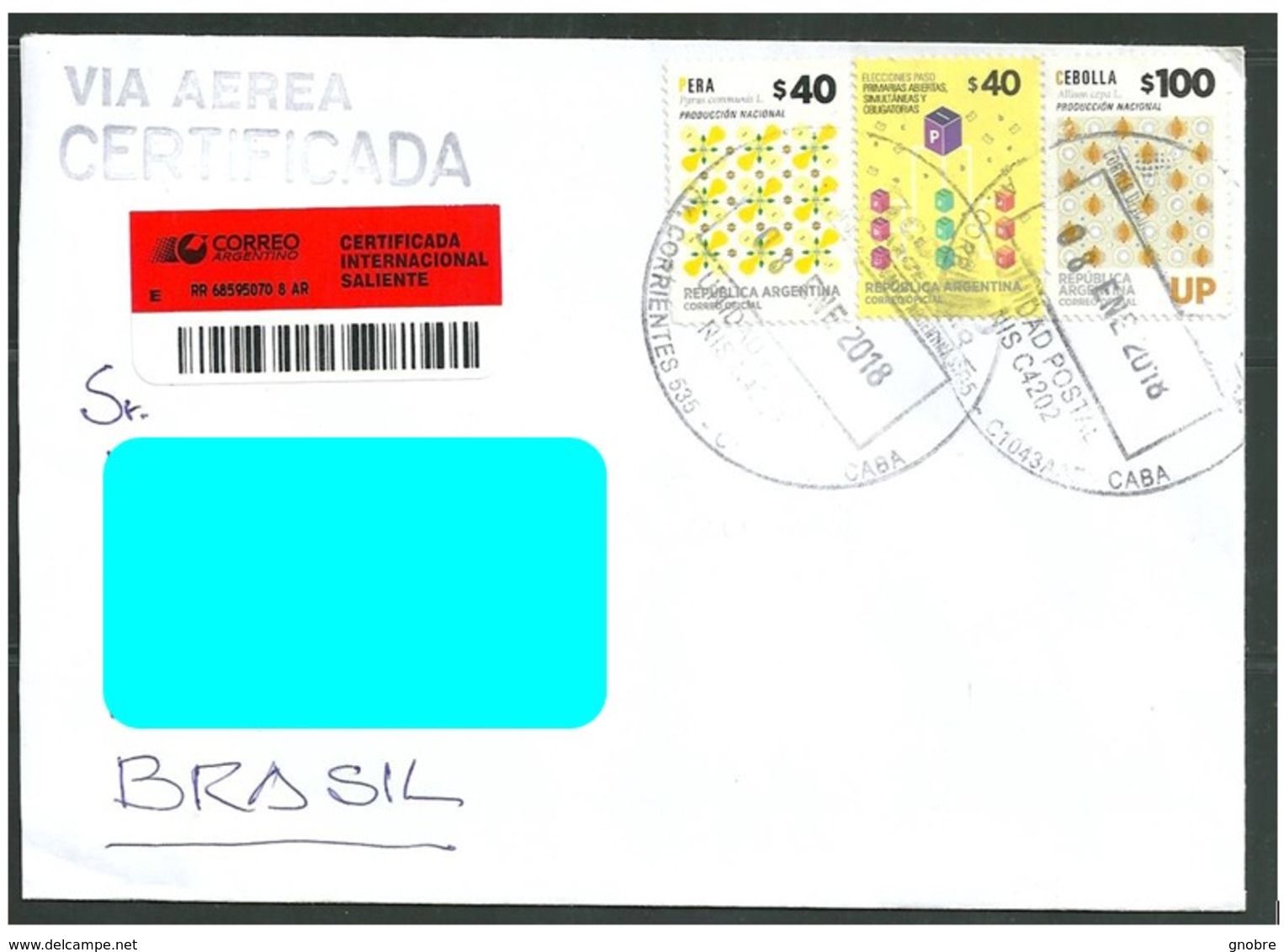 ARGENTINA To Brazil Cover Sent In 2018 With 3 Stamps Registered (GN 0125) - Covers & Documents