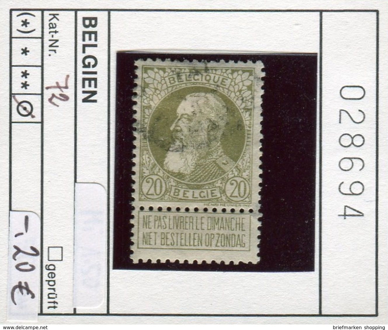 Belgien - Belgique -  Belgium - Belgie - Michel 72 - Oo Oblit. Used Gebruikt - 1905 Breiter Bart