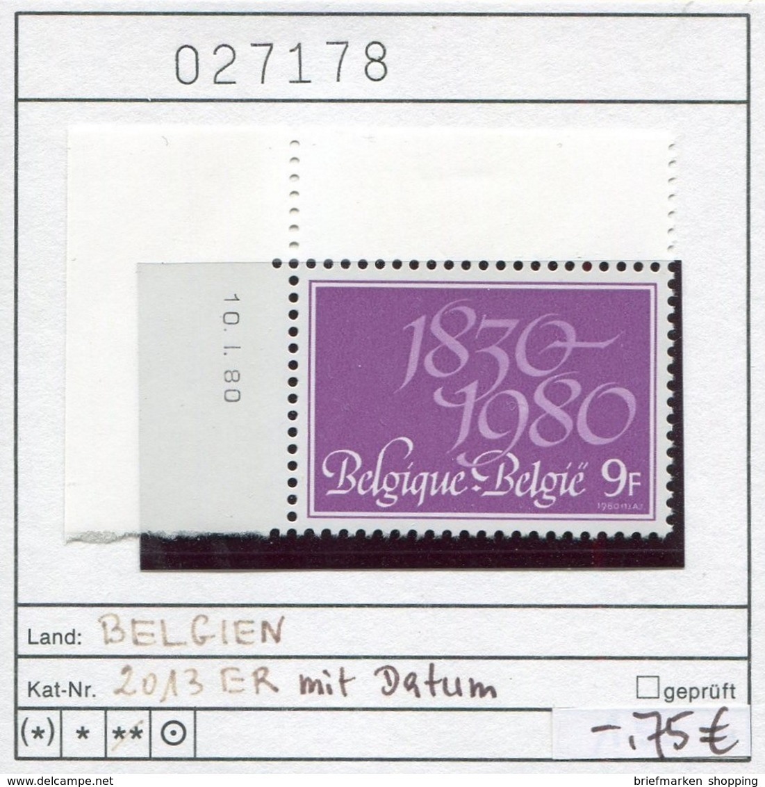 Belgien - Belgique -  Belgium - Belgie - Michel 2013 Mit Datum / Coin Daté- ** Mnh Neuf Postfris - Ungebraucht