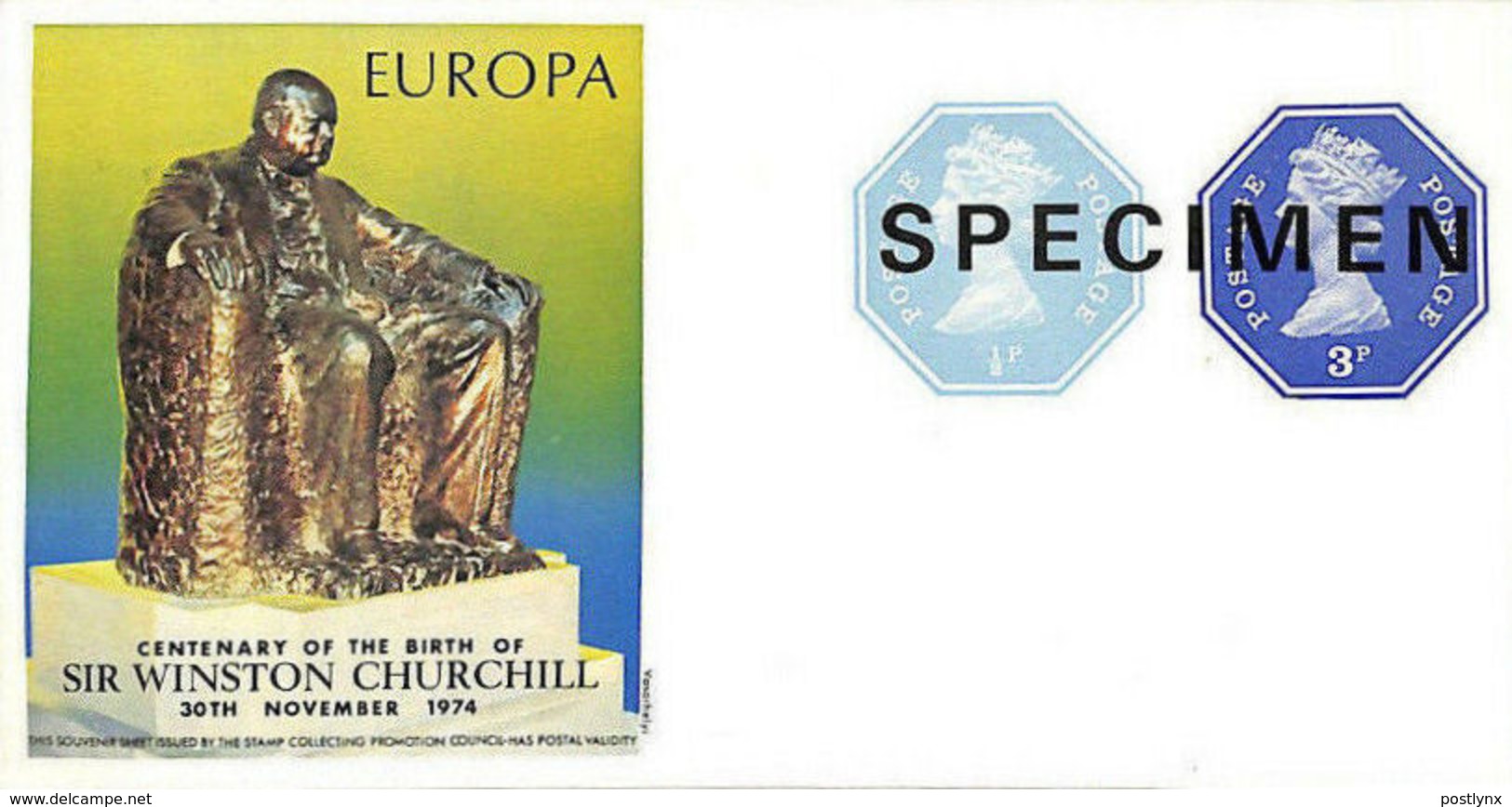 GREAT BRITAIN 1974 Monument EUROPA Churchill Machines ½p+3p SPECIMEN IMPERF:sheetlet - Ongetand
