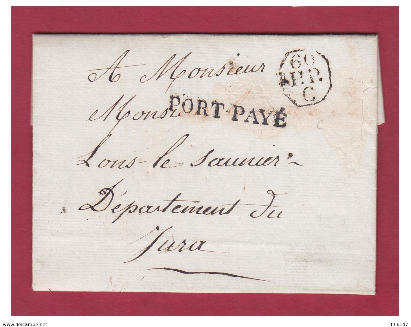 FRANCE-PARIS-1823--LETTRE EN PORT PAYE POUR LONS LE SAUNIER-BUREAU C- MARQUE "60/P.P./C"-- MARQUE LINÉAIRE DE PORT PAYE - 1801-1848: Vorläufer XIX