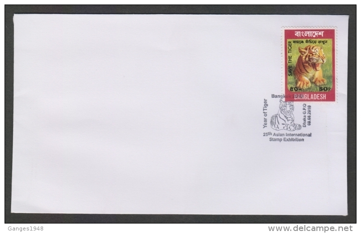 Bangladesh  2010  Felines  Tiger  Postmark  Special Cancellation Cover  # 08936   C&D  Inde Indien - Big Cats (cats Of Prey)