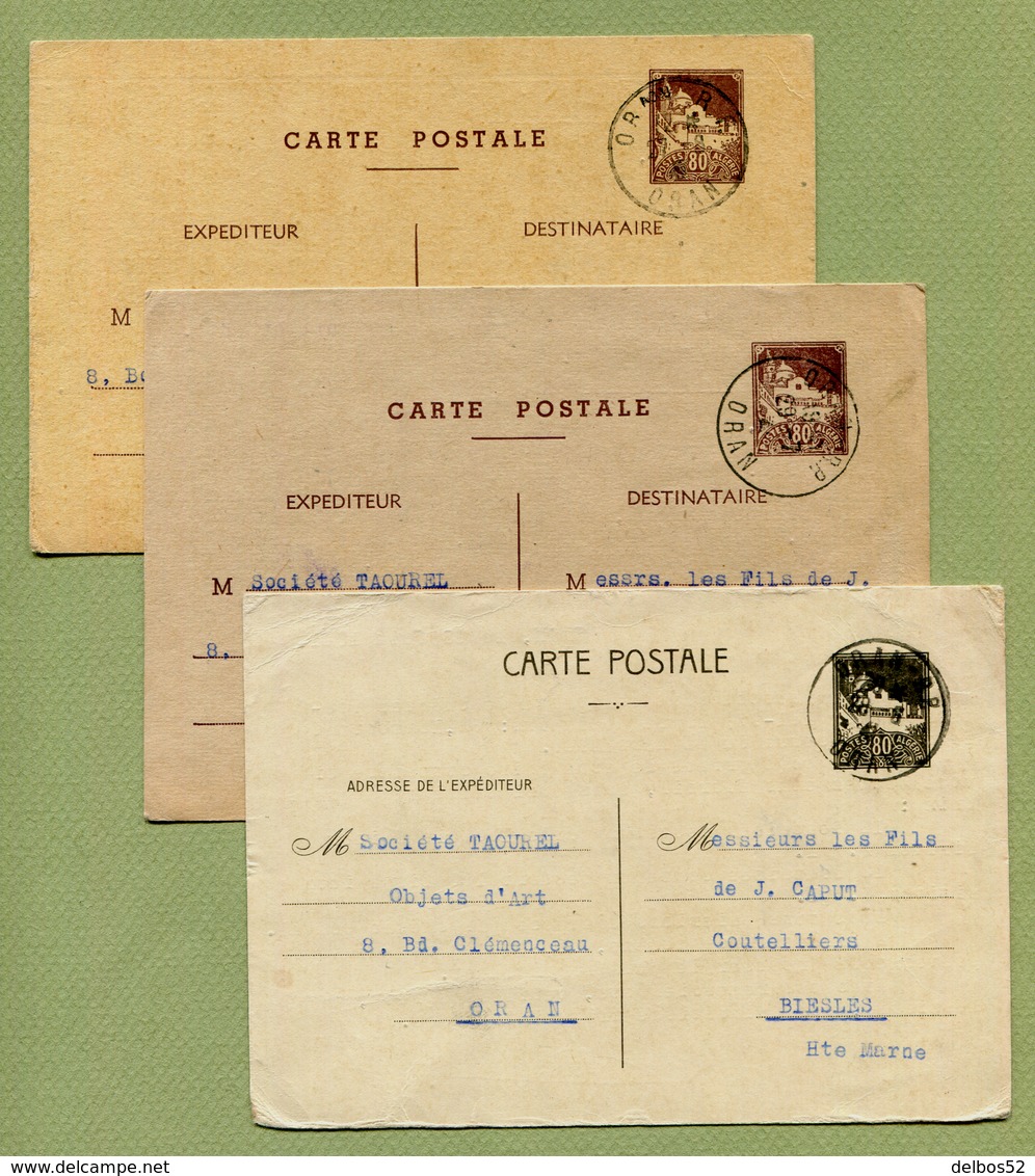 ORAN  (1941) : ENTIERS POSTAUX  (3 Couleurs) - Lettres & Documents