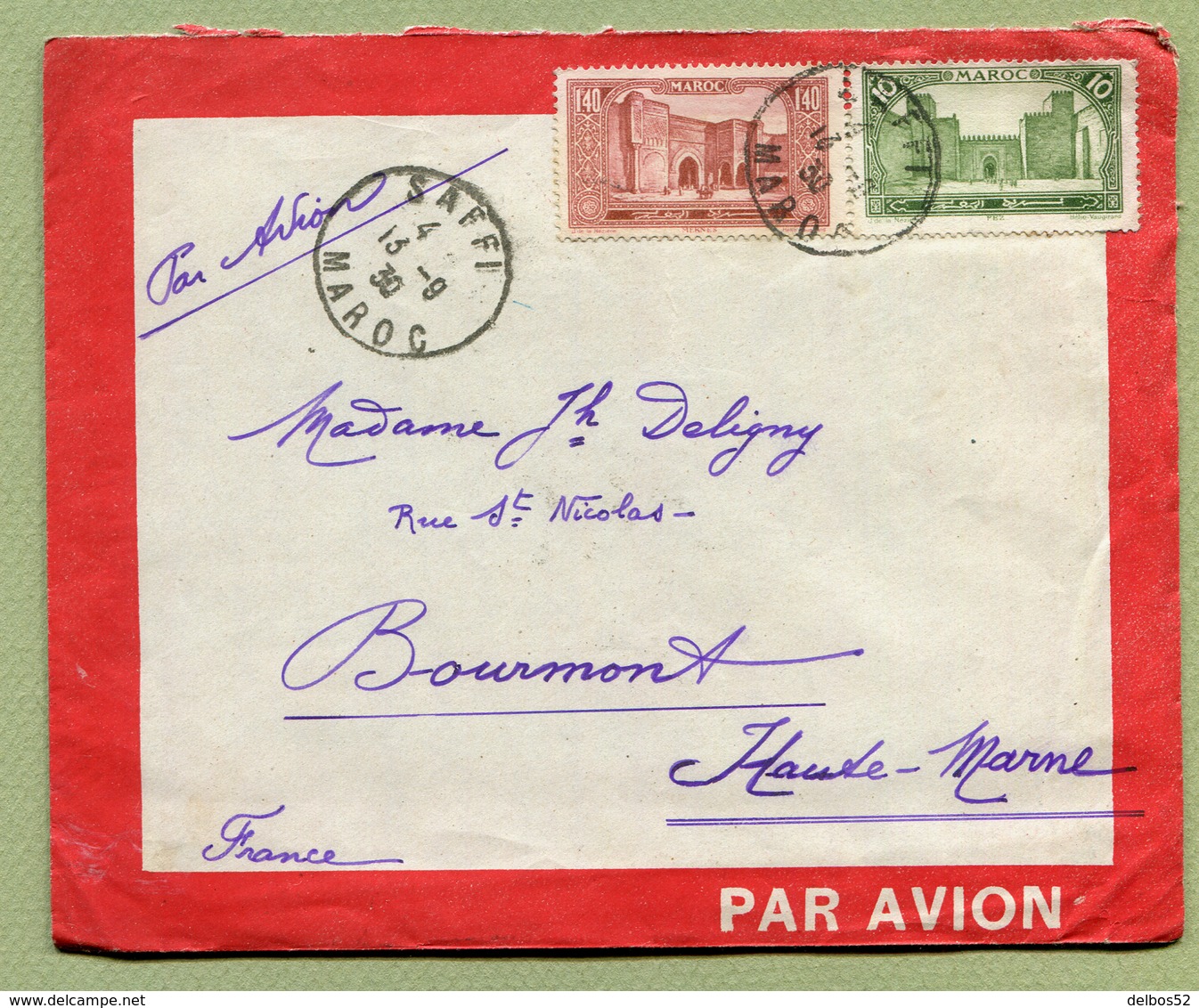 MAROC  :  ENVELOPPE " LATECOERE " - Départ SAFI Pour BOURMONT  (1930) - Airmail